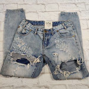 One teaspoon Trashed free birds jeans denim low rise skinny leg distressed sz 24